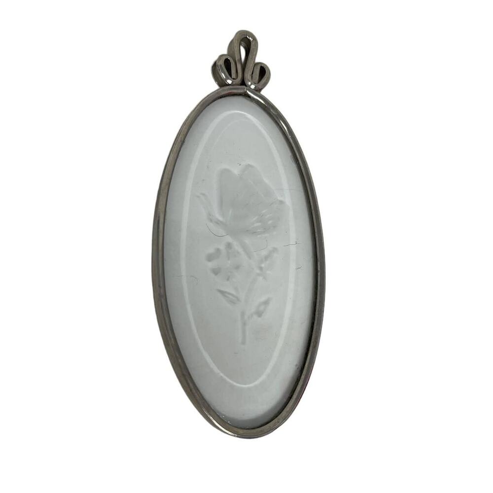 Etched Glass Butterfly Wall Hanging Miniature Paperweight Trinket Silver Rimmed